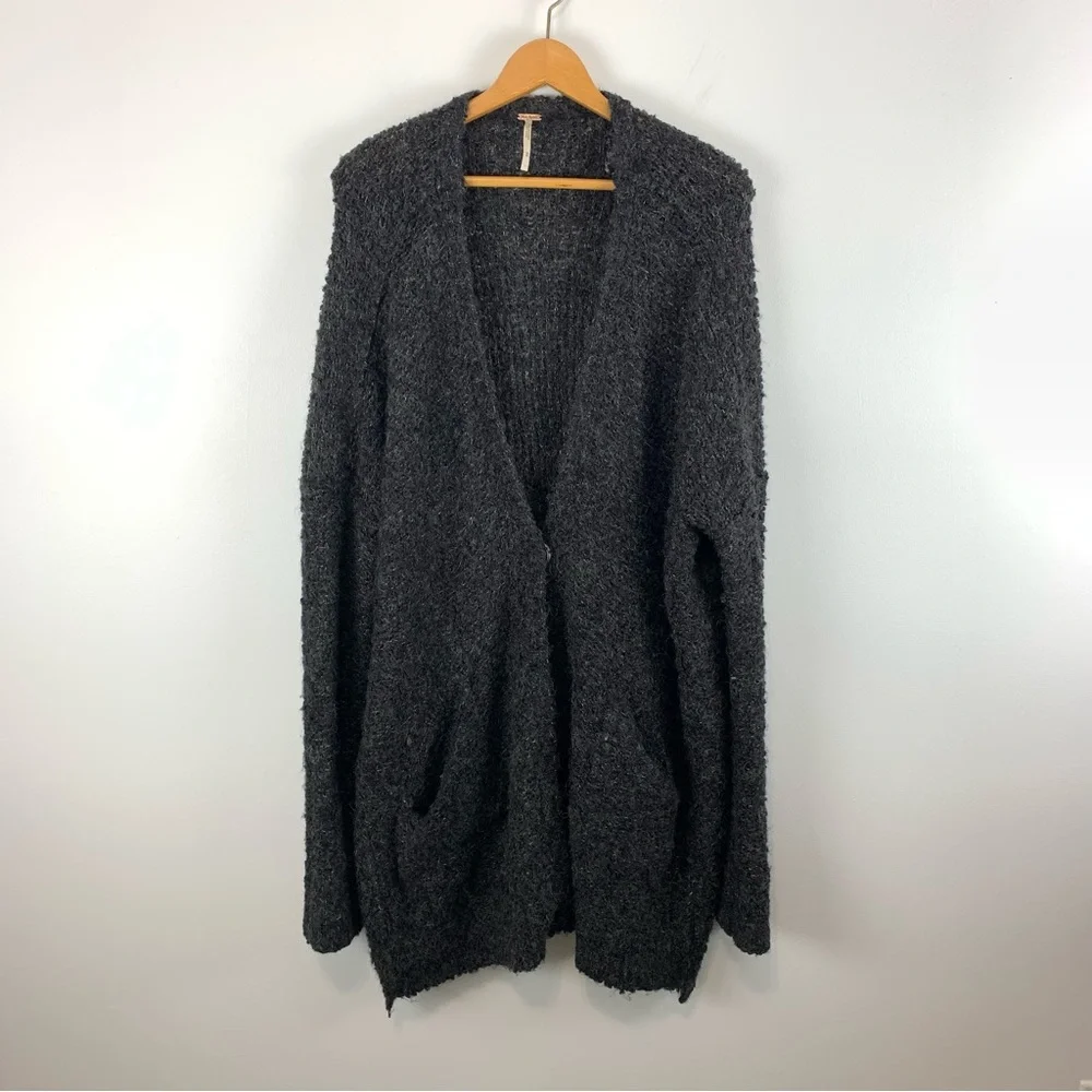 Free People Boucle Cardi Sweater in Black Size Medium Alpaca Blend